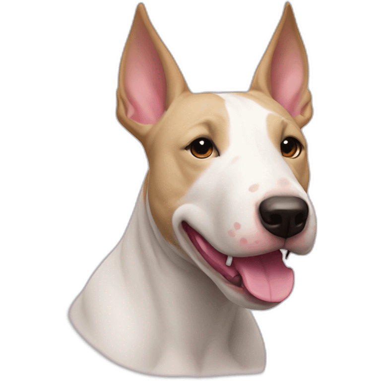 White bull terrier cross with light tan patch and pink nose emoji