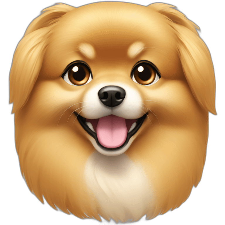 Girl with bang cut on forehead golden small Pomeranian dog emoji