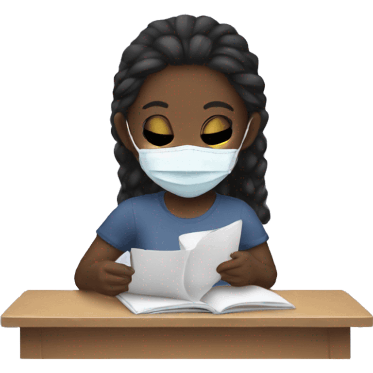 Girl with face mask reading emoji