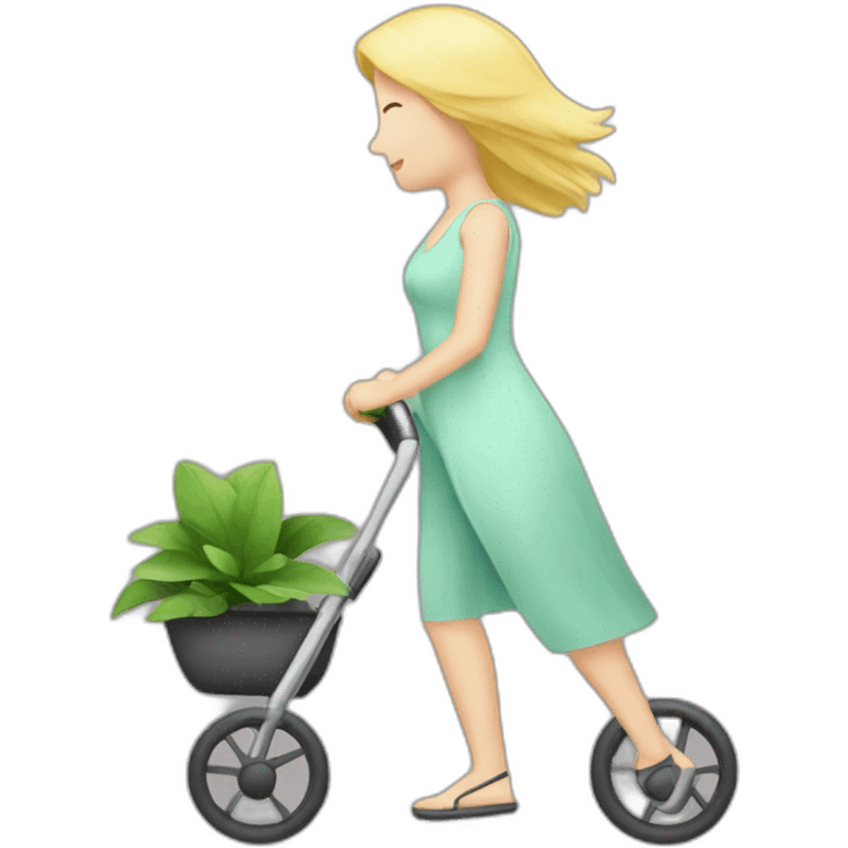 blond-woman-pushing-blone-pushing-stroller-with-plant-in-itstroller-with-plant-in-it emoji