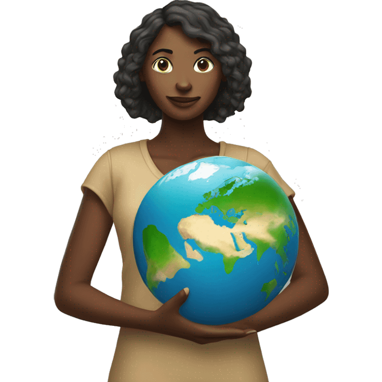 woman stands and holding planet earth in her hands emoji