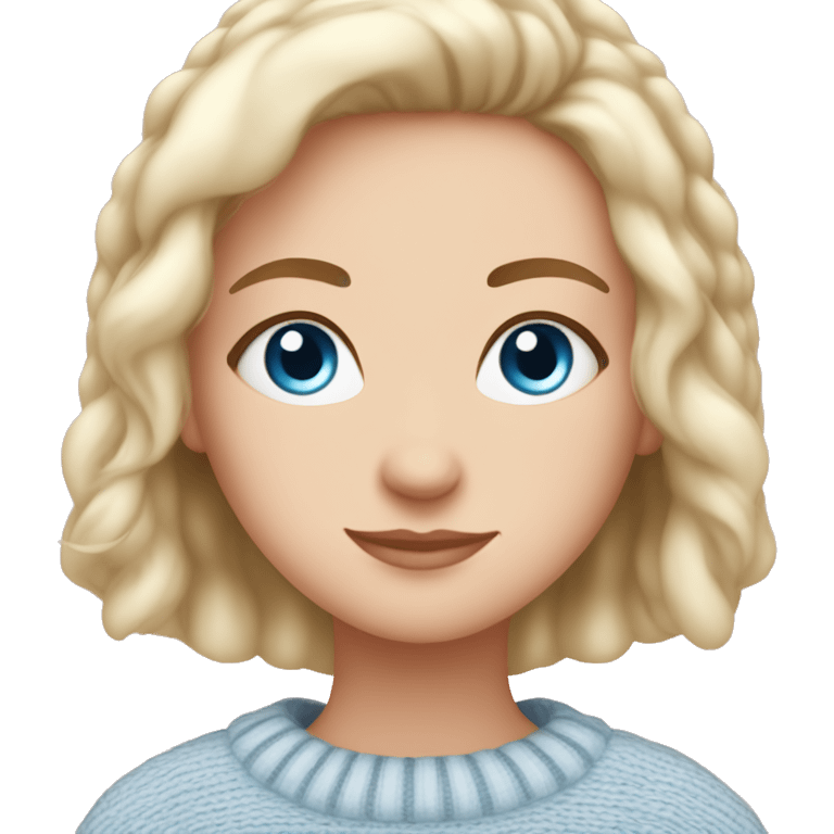 Pretty blue eyed white girl with light pink sweater reading cozy emoji