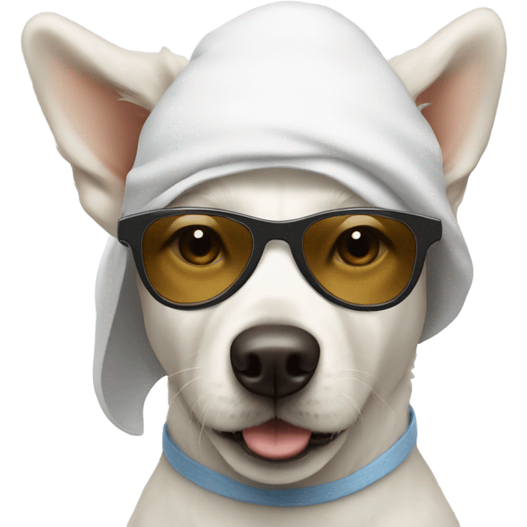 White dog with sunglasses and a bonnet emoji