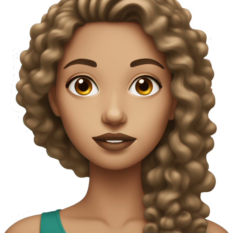 White woman with long dark brown curly hair doing makeup  emoji