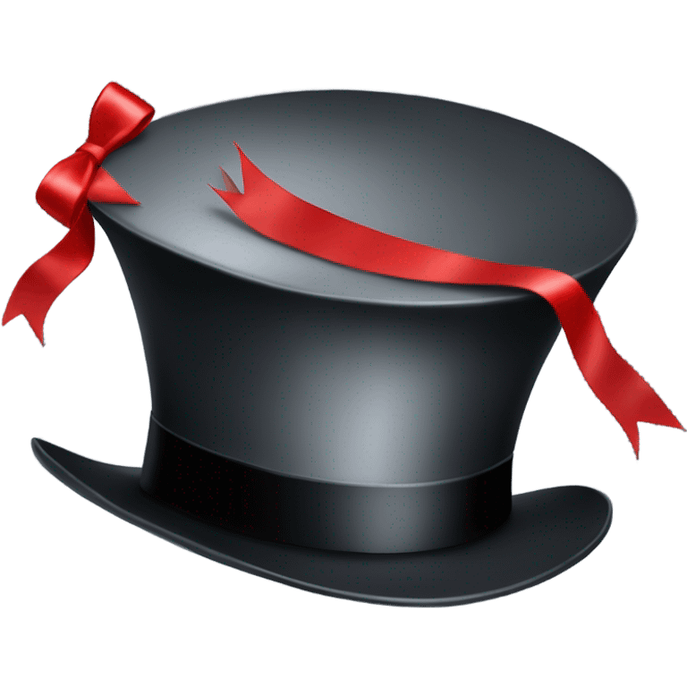 A black top hat displaying a red ribbon around the base. The ribbon forms a visible bow at the front, with the ends falling slightly over  emoji