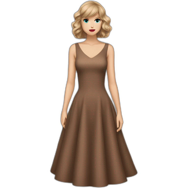 Taylor Swift with a brown dress and a look lost in the void emoji