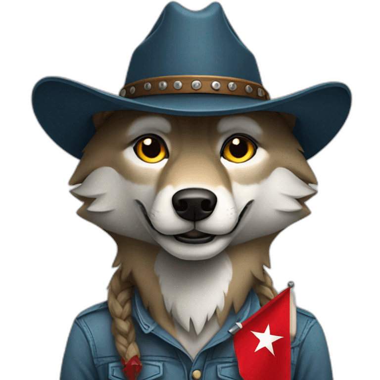 Wolf with cowboy hat and turkish flag emoji