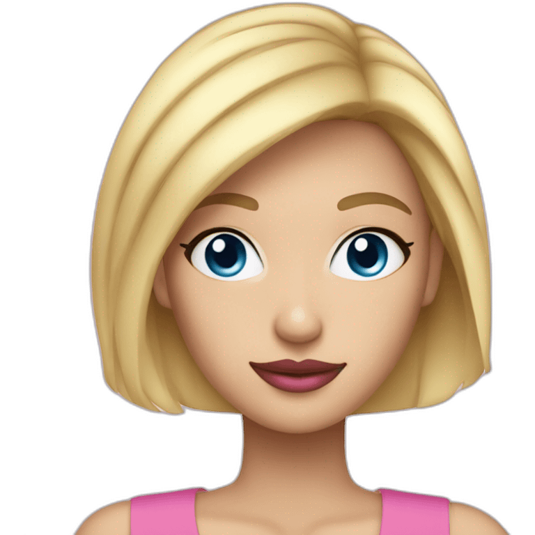 Woman blue eyes short blond hair pink lips emoji