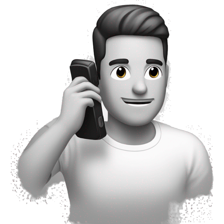 black and white image of a man hanging up a phone emoji