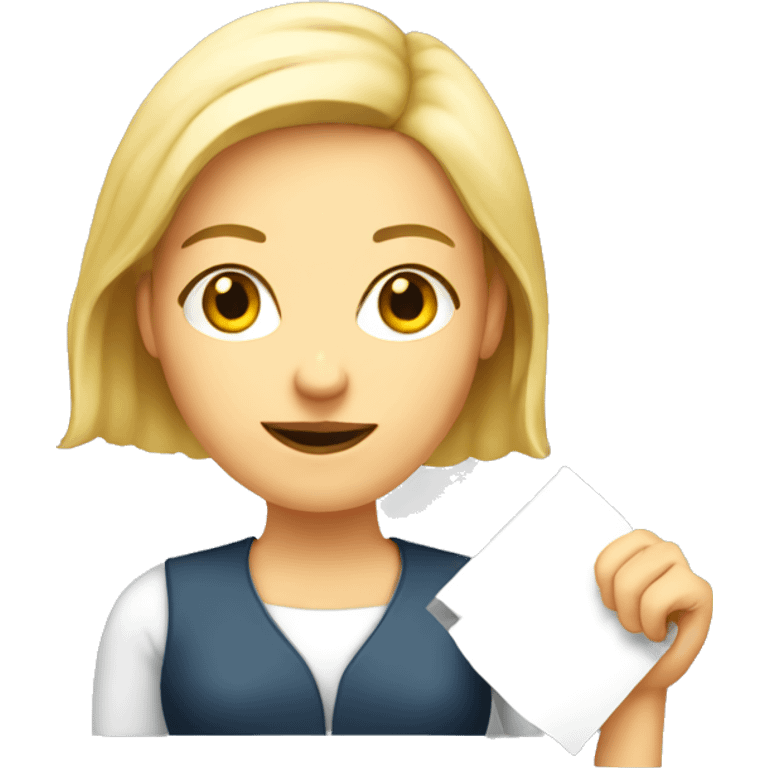 White woman holding sign with written 4 B emoji