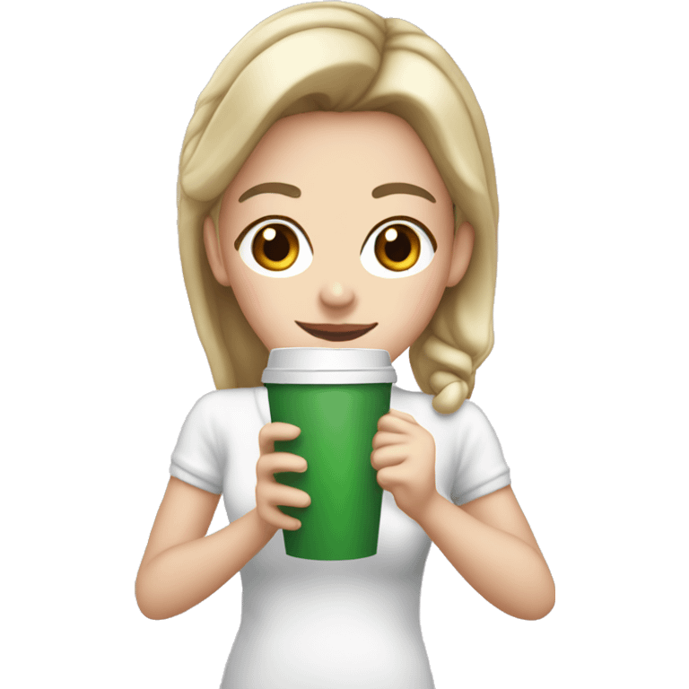 White girl in Christmas clothes drinking a coffee emoji