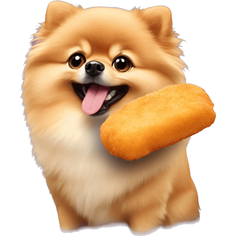 Pomeranian eating chicken nugget emoji