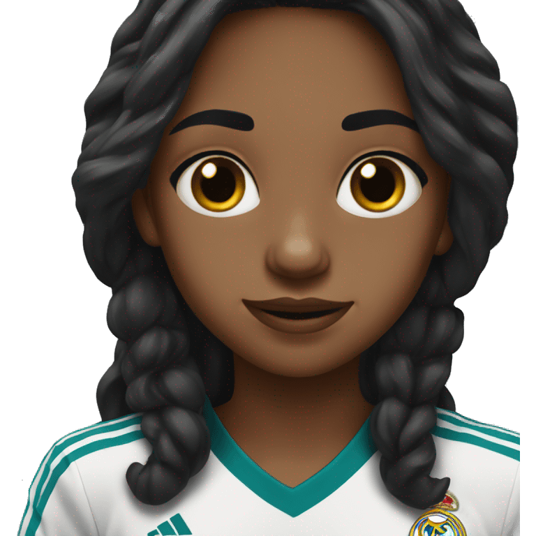 Black long haired girl with real Madrid shirt emoji