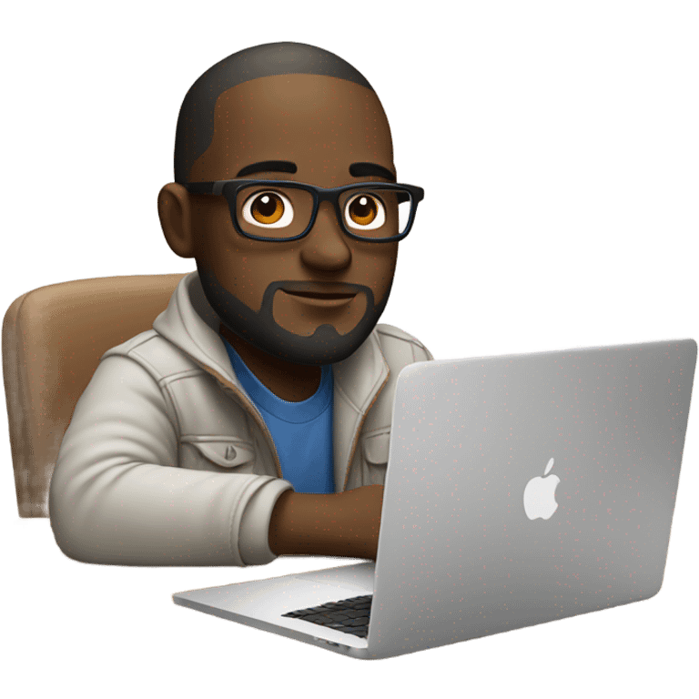 white-skinned male product designer sitting with macbook emoji