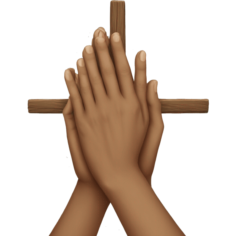 Hands praying with a cross emoji