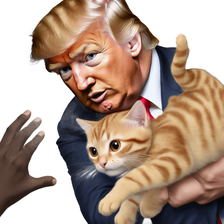 Hyper realistic Donald Trump grabbing a cat emoji