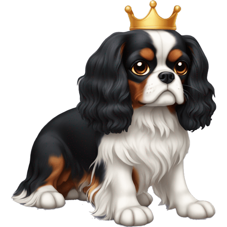 Cavalier King Charles Spaniel tricolor black with crown emoji