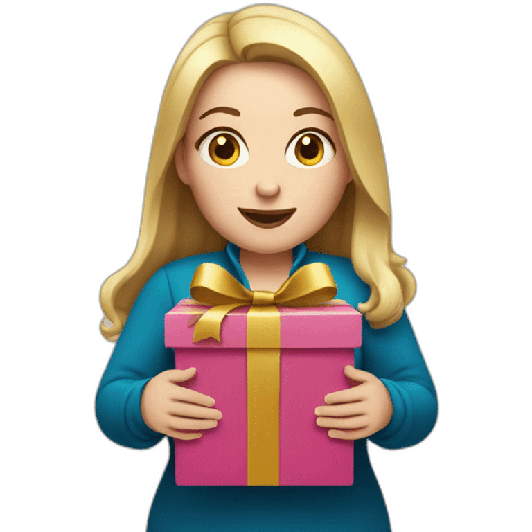 overweight white woman opening a gift emoji