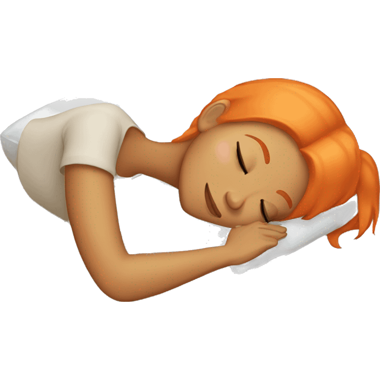 Tan girl with orange hair sleeping on pillow in bed emoji