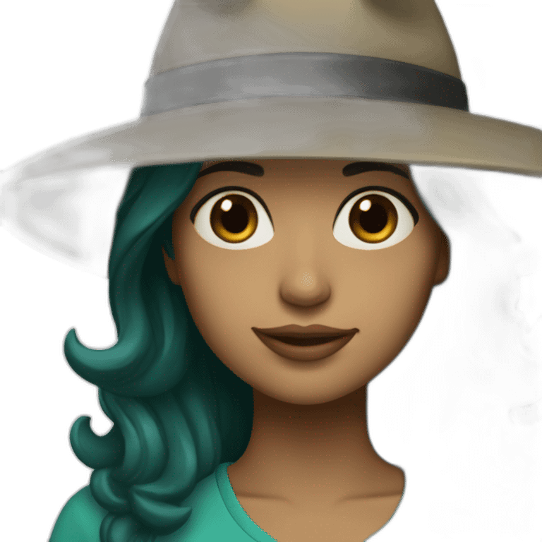 Latina with teal flat brim hat and dark straight hair emoji