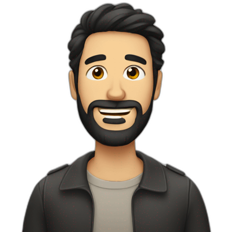 Spanish guy, with beard, winking, and black hair emoji