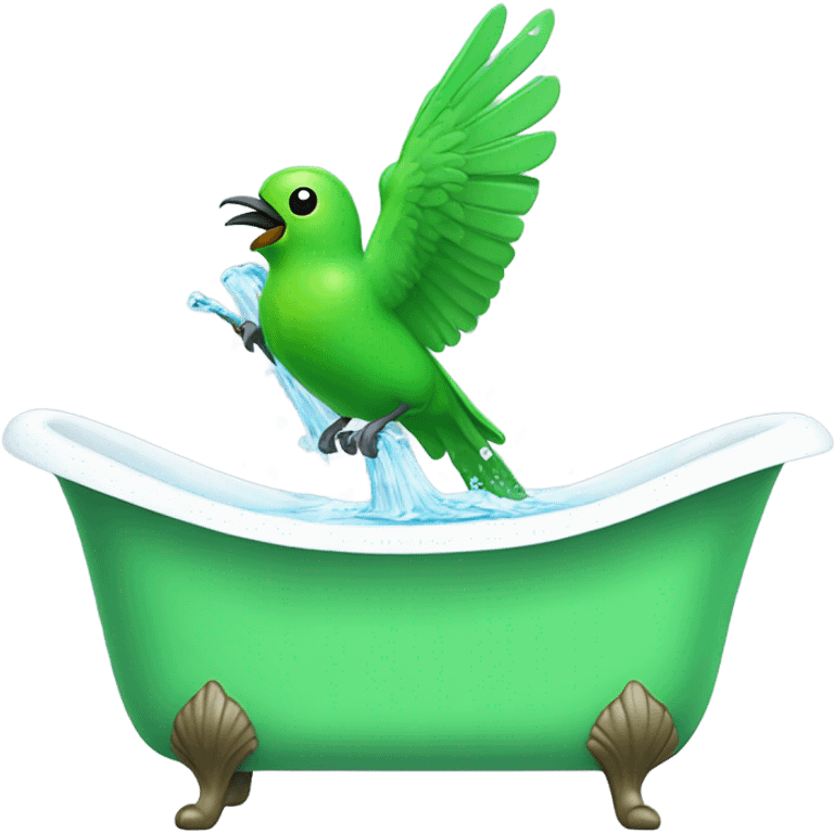 Green bird taking a bath in a white bathtub emoji