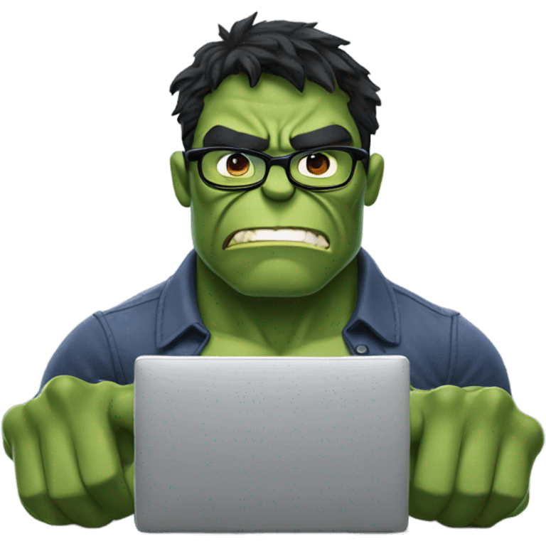 Hulk typing on the computer with glasses on emoji