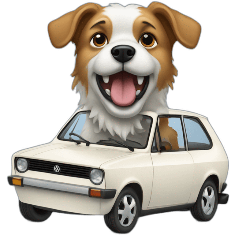 English seepdog driving volkswagen polo emoji