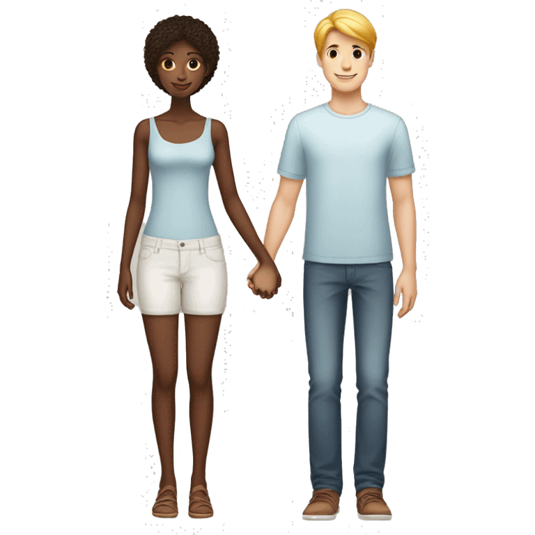 A tall 1m90 boy holding hands with a beautiful 1m57 girl, white skin. emoji