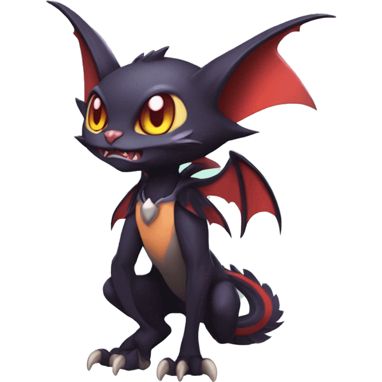  Kawaii Edgy Cool Vampiric Beautiful Noivern-Nargacuga-Litten with big Bat Ears full body emoji