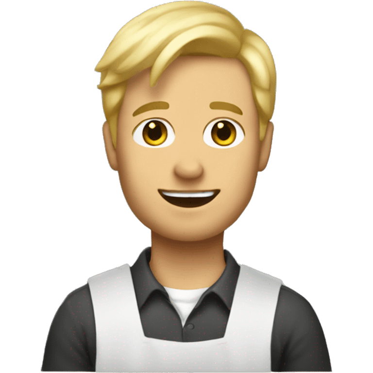 a guy with blond hair and dressed like a painter holding a painting emoji