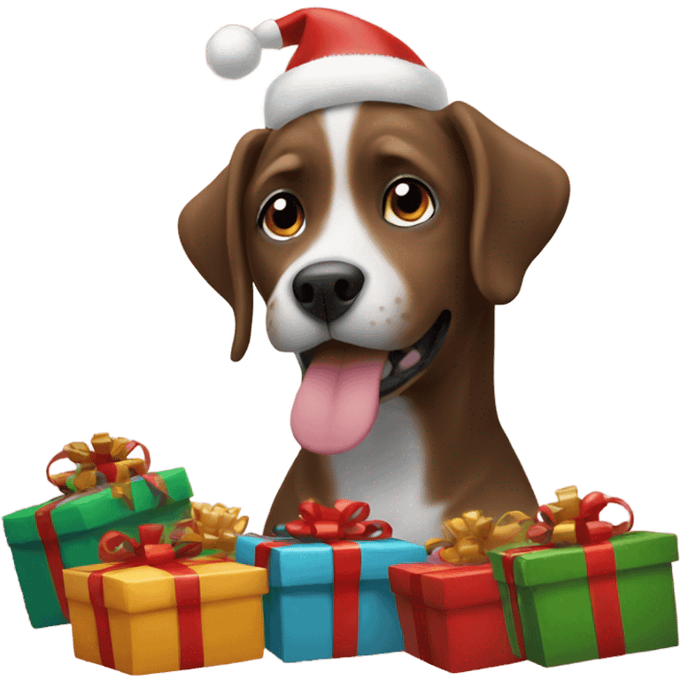 dog saying merry christmas with presents emoji