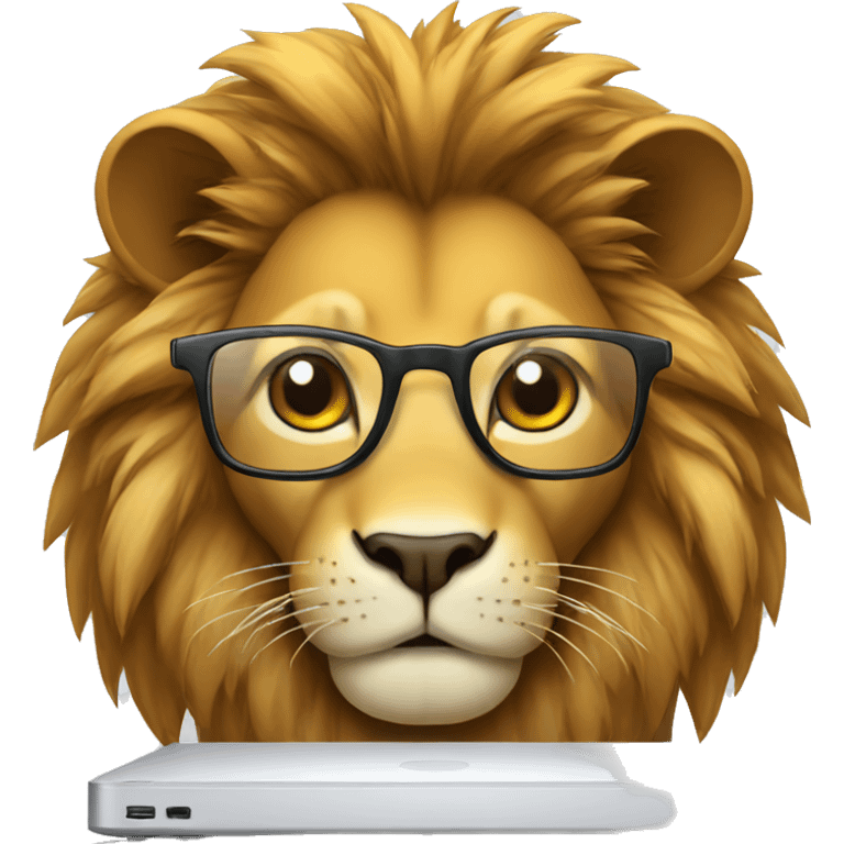 Smart Lion with glasses working in laptop  emoji