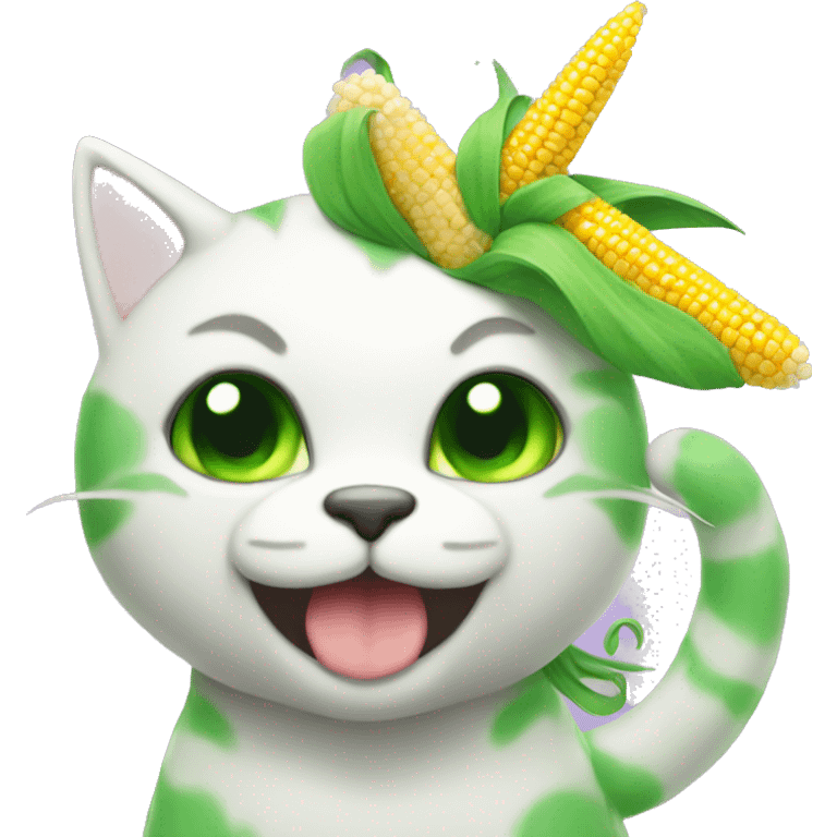 Green cat with unicorn corn emoji