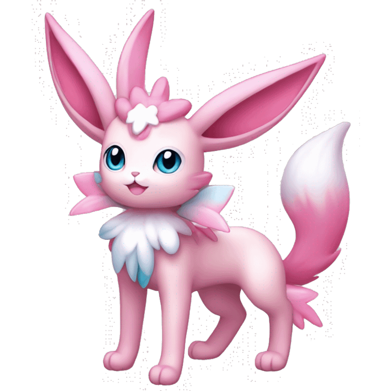 Shiny Pink Sylveon-Fairy-type-Fakémon-Cat full body emoji