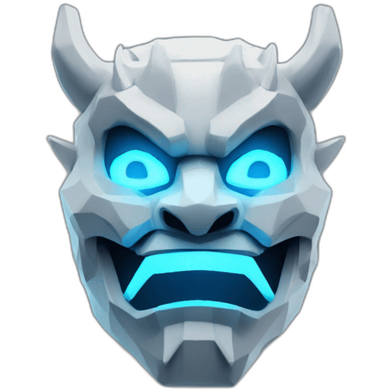 ONI MASK blue color eyes glowing neon japanese low poly 3d emoji