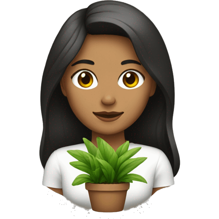 mujer blanca y pelo negro con plantas emoji