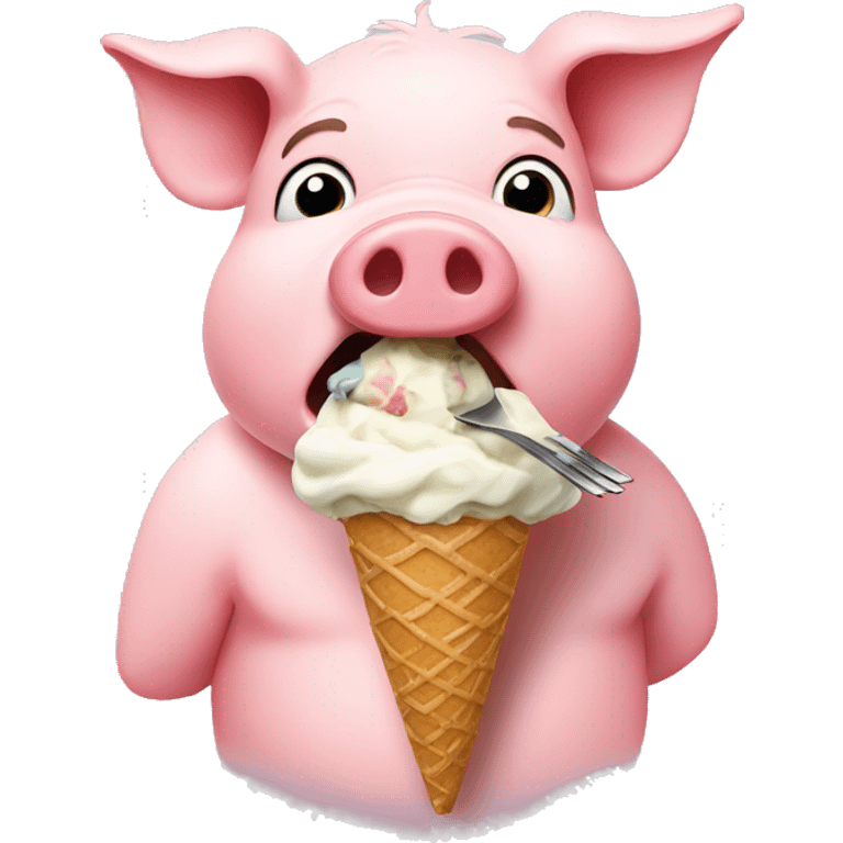 Pig eating ice cream with fork emoji