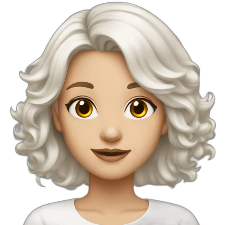 Girl medium length white hair, hazel eyes emoji