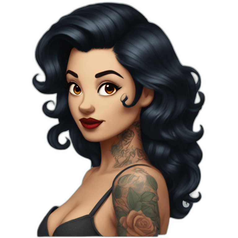 Pinup dark hair and tattoos emoji