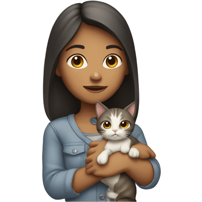 girl in casual indoor setting holding a cat emoji