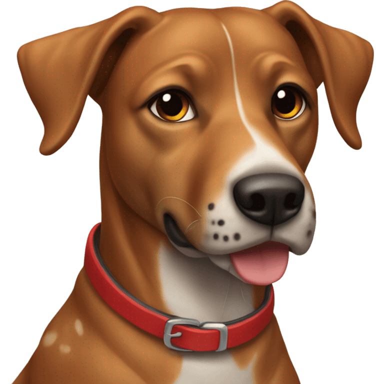 A Kurtzhaar dog with a brown head and spotted body and a red collar emoji