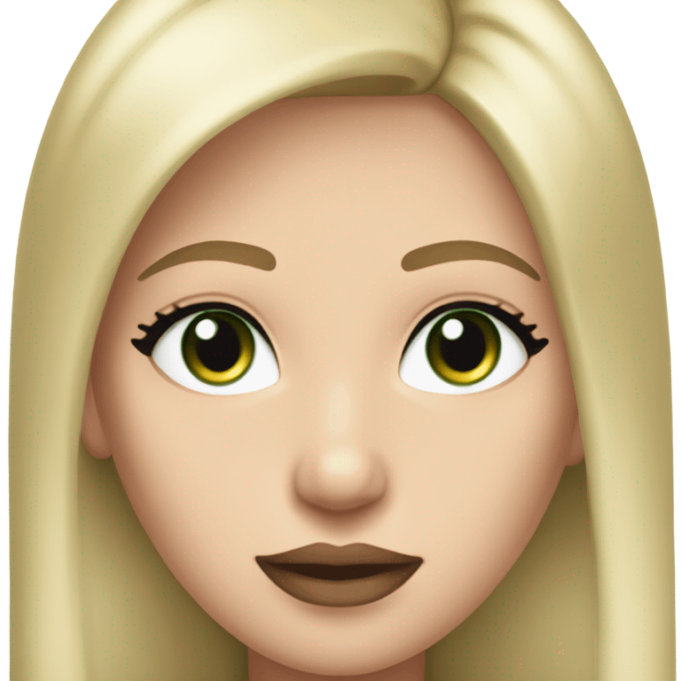 Caucasian woman, long blonde straight hair, dark greens eyes, pink lips, all black long sleeve, eyelashes emoji