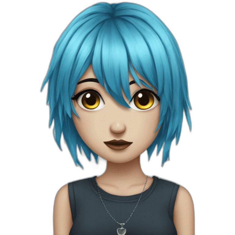 Emo girl choppy blue hair bangs piercings emoji