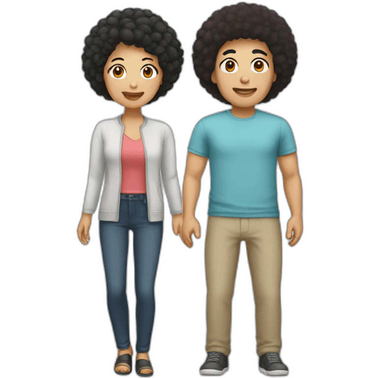 couple asian woman and man with afro emoji