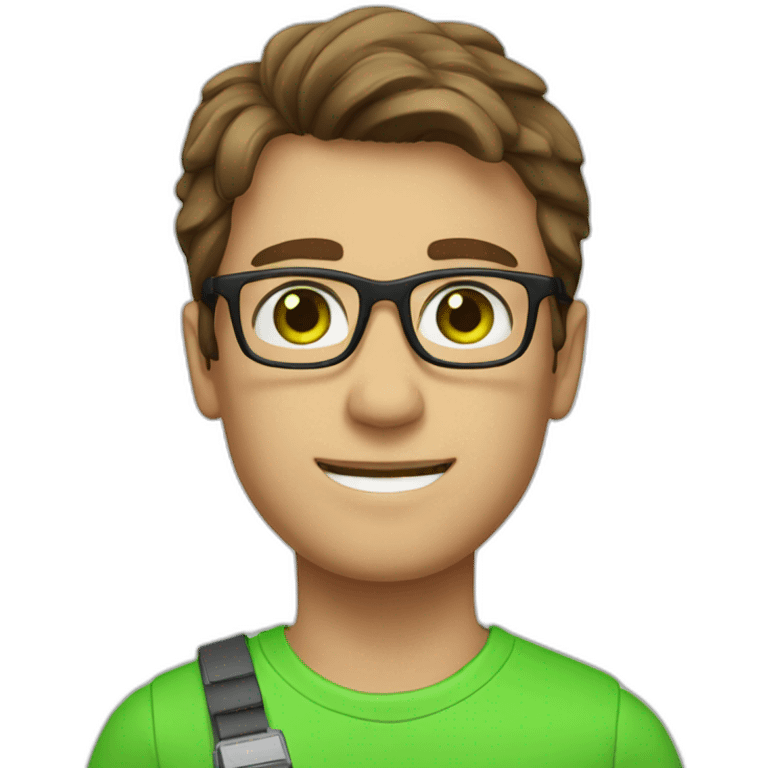 male, brown hair, green eyes, glasses, lifeguard emoji