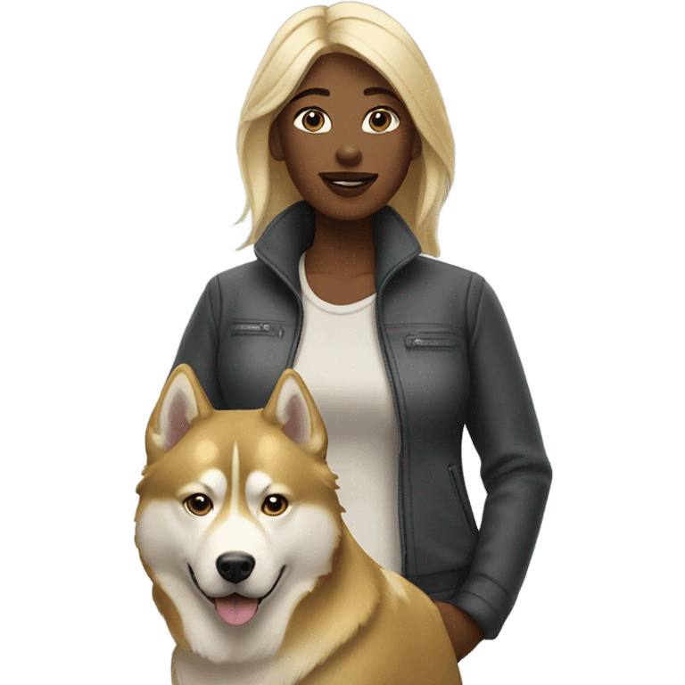 Woman and golden Husky  emoji