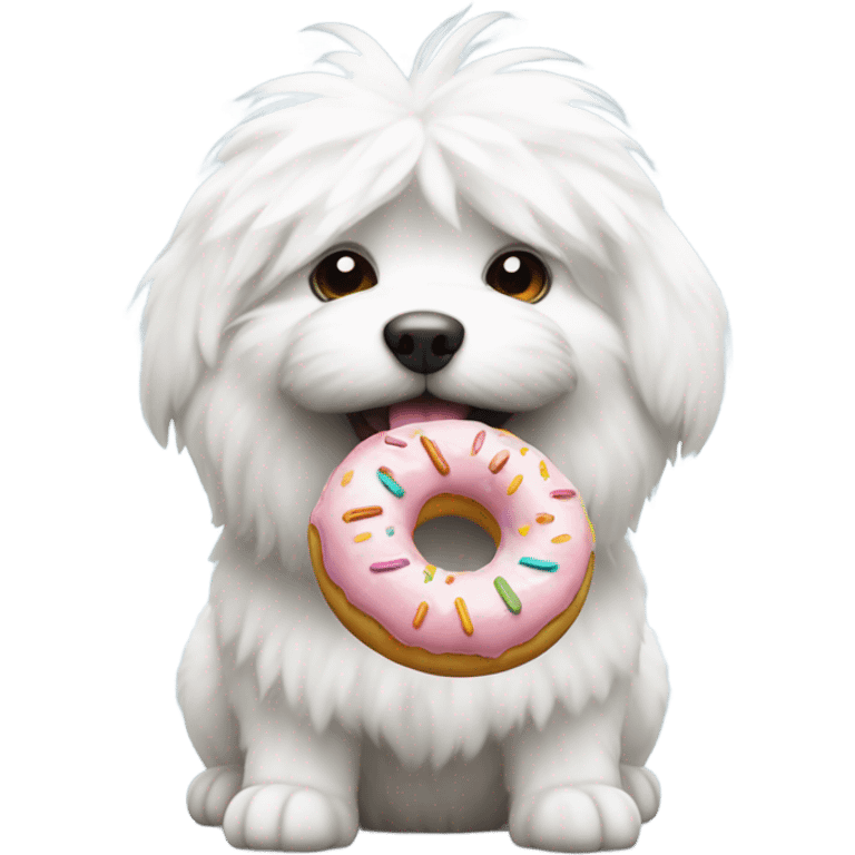 White fluffy dog holding a donut  emoji