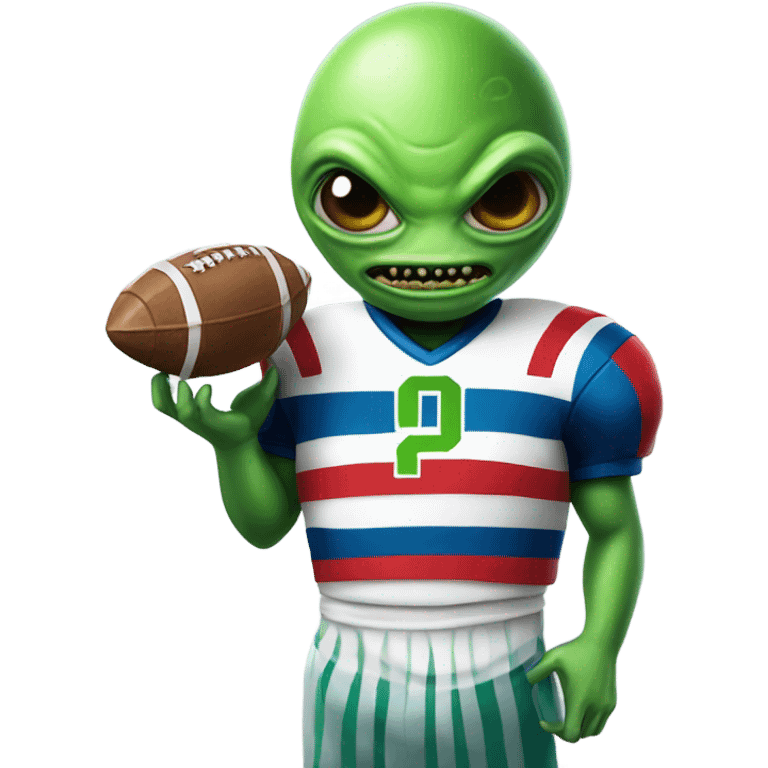 Alien wearing football jersey and a cake  emoji