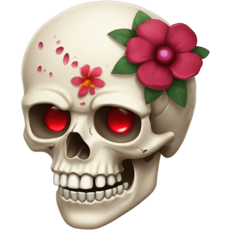 Skull with ruby eyes and flower in mouth  emoji